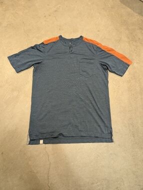Kitsbow Men's M Merino Wool Blend Henley Flaws Blue Orange Outdoor